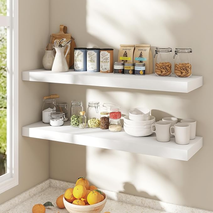 Dreamland 40 Inch White Floating Shelves for Wall,8 Inch Deep Floating Shelves,40" W x 8" D Wall Shelves for Bedroom,Living R