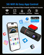 3 Channel Dash Cam Front and Rear Inside, 4K+720P+720P Dashcam, 5GHz WiFi GPS Dash Camera for Cars with 64GB Card, 24H Parkin