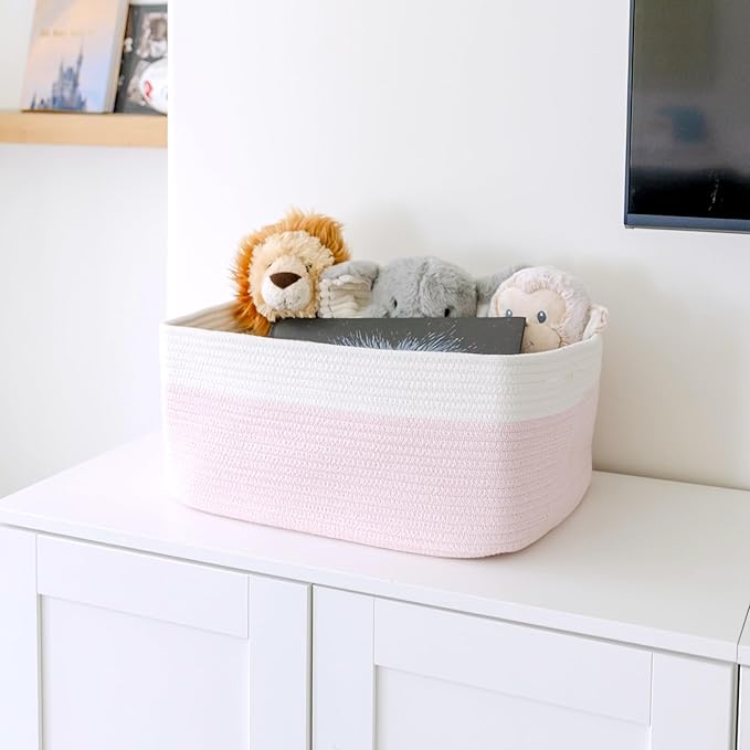 NaturalCozy Storage Baskets 16.8”x13”x7.6” Cotton Rope Woven Baskets for Organizing 3-Pack | Toy Storage Bins | Basket for Sh