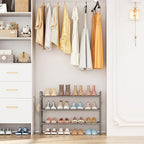 VILICK 3 Tier Shoe Rack 33" Wide Metal Shoe Organizer Long Shoe Storage with 4 Side Hooks Sturdy Shoes Shelf for Front Door E