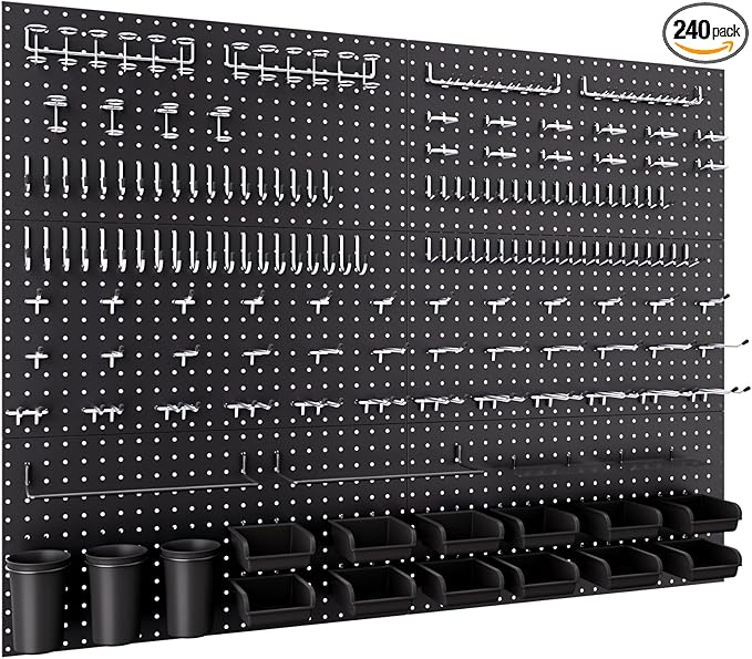 INCLY 48x36 Inch Metal Peg Board Kit with 1/4" Pegboard Hooks Accessories, 6PCS Peg Board Panels and 234PCS Black Pegboard Wa