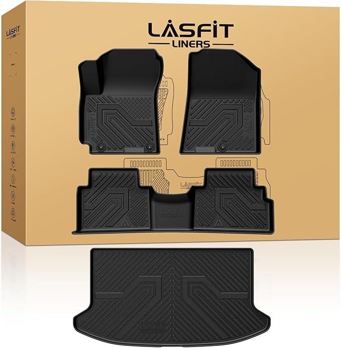 LASFIT Floor Mats & Cargo Mats for KIA Soul 2020-2025 (Only Fit Cargo Floor in Higher Position Without Subwoofer) All Weather TPE Custom Fit Floor Liners Car Mats & Trunk Mats Full Set