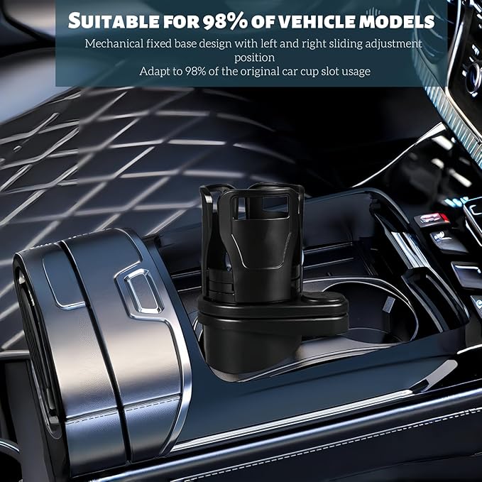 2-in-1 Car Cup Holder Adapter, Multifunctional Front seat Adjustable Cup and Beverage Holder, Compatible with car Circular Cu