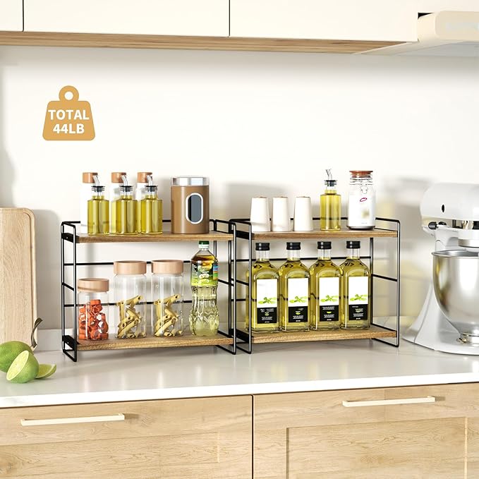 SRIWATANA 2 Pack Bathroom Counter Organizer, 2 Tier Countertop Organizers, Kitchen Counter Shelf Spice Rack Countertop Storag