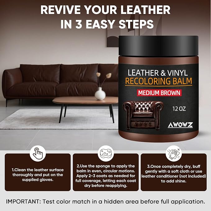 Leather Recoloring Balm - Scratch Repair & Color Restore Kit for Faded Leather, Leather Couch & Car Seats - 12OZ Leather Rest