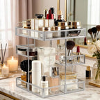 Hersoo 360 Degree Rotation Cosmetic Organizer -Premium Makeup Storage with Spin Base,Antique Countertop Cosmetic Storage,Larg