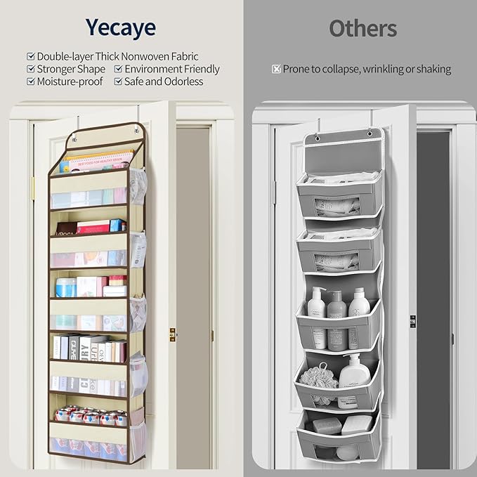 Yecaye Over The Door Organizer Storage, 5-Tier Heavy Duty Door Organizers Hanging with 10 Side Mesh Pockets, 44 lbs Load Capa