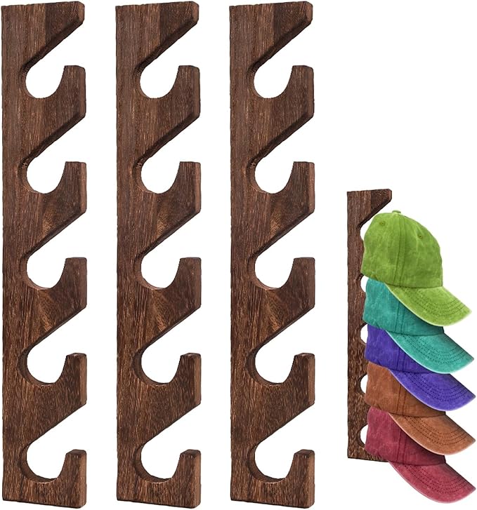 3 Pcs Hat Rack for Baseball Caps, Wall Mounted Wooden Hat Storage Organizer Hanger, Wall Vertical Hat Holder Caps Display Rac