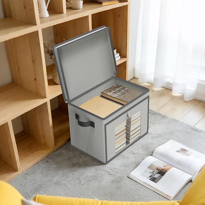 Univivi Storage Bins with Lids, Large Closet Organizers and Storage with Handles & Window, Foldable Fabric Storage Boxes with