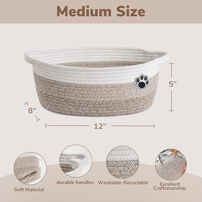 Dog Toy Basket Small Gift Basket for Baby, 12"x 8" x 5" inches Woven Storage Baskets for Dog Cat, Nursery Storage Baskets for