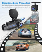 Dash Cam Front and Rear 2.5K/1440P, 3 Channel Dash Camera for Cars Dash Cam Front Rear and Inside with 32GB Card, 3.16" IPS S