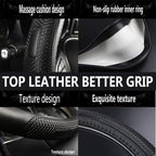 D Shape Steering Wheel Cover,Universal 14.5-15 Inch Car Black Leather Steering Wheel Wrap with Better Sport Grip for Men Wome
