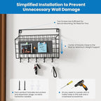 Easy Assembly and Installation Iron Key Holder Wall Mount, Mail Organizer for Wall, Matte Black Finish, Extra Large Storage S