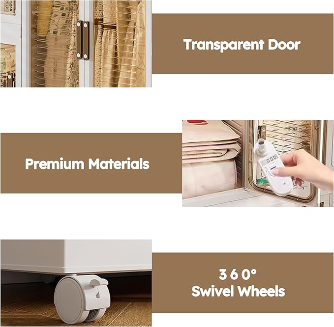 Montary Portable Kids Closet, Children's Wardrobe Closet with Transparent Doors, Plastic Baby Wardrobe Storage Cabinet with 1