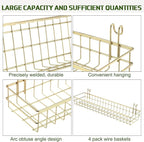 Blulu 4 Pcs Gold Metal Grid Wall Baskets with Hooks Grid Wall Shelves 15.75 x 3.94 x 1.97 Inches Hanging Wire Basket Multi Fu