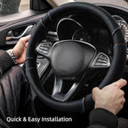 Microfiber Leather Steering Wheel Cover with Anti-Slip Lining Breathable and Soft Universal 14.5-15 inch, Easy to Install Ste