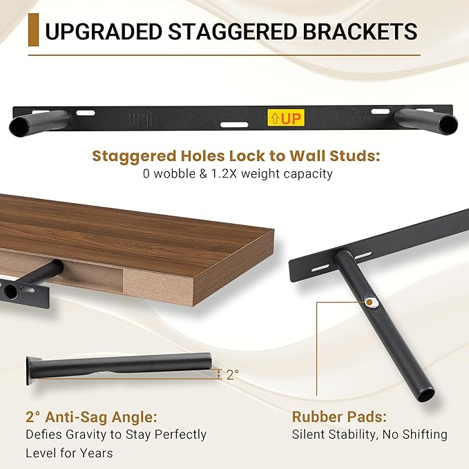 Vivelove Rustic Floating Shelves for Wall 12 Inch Deep, 24" X 12" X 1.5" Floating Shelf, 2 Inch Thick Shelf for Living Room B