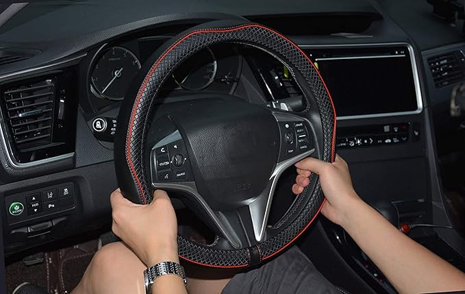 Microfiber Leather Car Steering Wheel Cover, Soft Padding, Durable, No Smell, Universal 15 Inch Steering Cover, Anti-Slip Emb