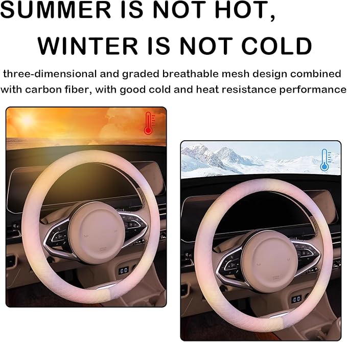Leather Steering Wheel Cover, Colorful Cute Pink Purple Steering Wheel Cover Non-Slip Breathable Fabric Absorbing Sweat Unive