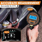 Digital Tire Pressure Gauge with Inflator, 250 PSI Heavy Duty Air Chuck Air Compressor Attachments, Improved Leaks Protection & Stainless Braided Hose Tire Gauge with a Portable Carrying Box