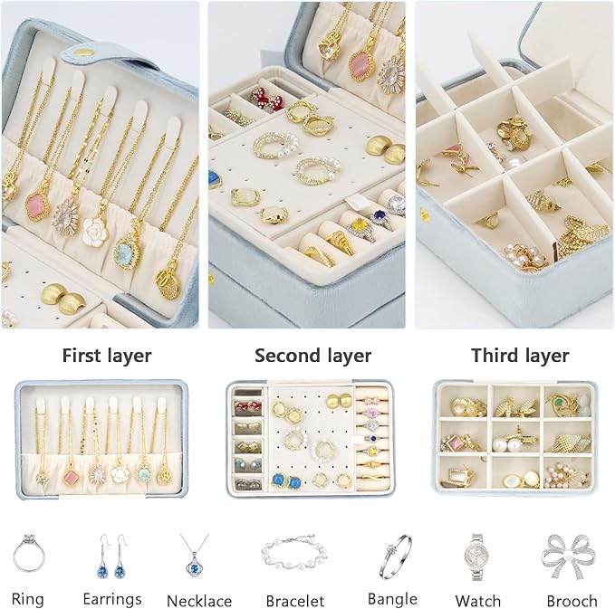 KOOAAICCHI Small Jewelry Box, Travel Jewelry Organizer, Portable Jewelry boxes for Women Girls Gift, Double Layers PU Leather