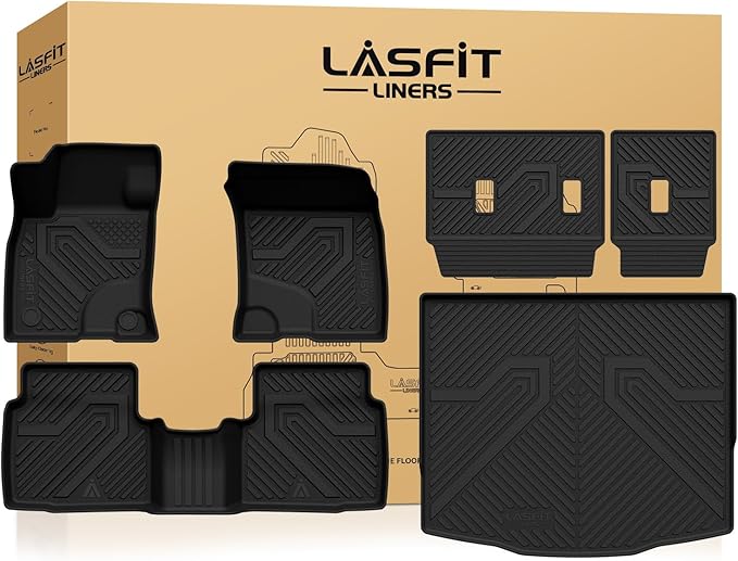 LASFIT Floor Mats and Cargo Liner for Ford Escape Gasoline 2020-2025 2026 (NOT for Hybrid Models) All Weather Protector TPE Custom Fit Car Floor Liners, 1st & 2nd Row & Trunk Set, 4PCS Black
