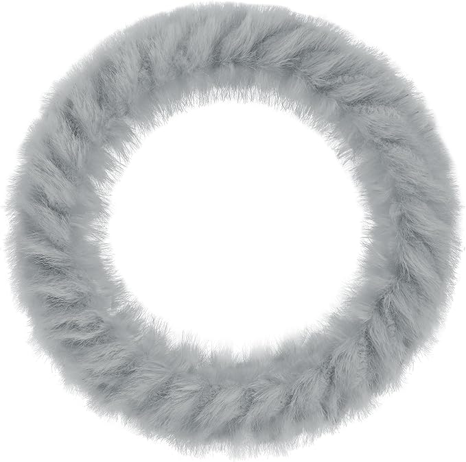 Fuzzy Winter Steering Wheel Covers for Women, Warm Cute Fluffy Car Wheel Cover for F150, Trucks, Jeep, Van, Soft Furry Auto Plush Large Car Handle Cover for Cold Weather, 15.2-16in, Gray
