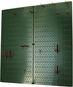 Wall Control Kitchen Pegboard Organizer Pots and Pans Storage Rack Organization Kit with Green Pegboard and Red Accessories