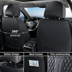 Coverado Car Seat Covers Full Set, Black Seat Covers for Car with Lumbar Support, Nappa Leather Seat Covers Waterproof Car Se
