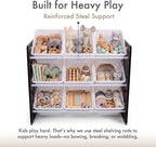 Humble Crew 9-Bin Toy Organizer – Journey Natural Espresso with White Plastic Bins, 3-Tier Storage Solution for Kids' Playroo