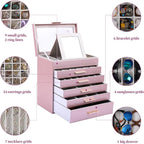 BOOVO Jewelry Boxes for Women, White and Black 6 Layer Large Jewelry Box for Necklace, Bracelet, Earrings, Rings Storage, Jew