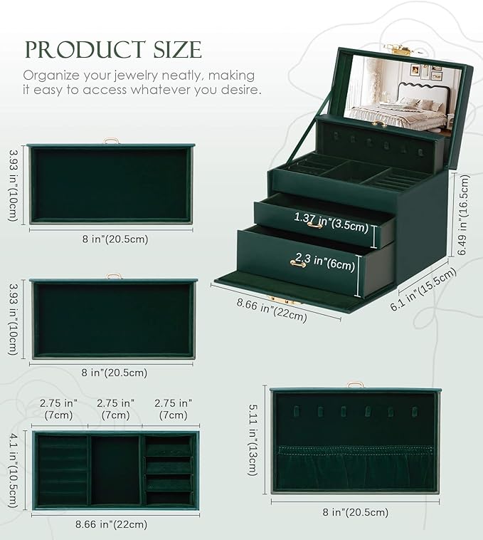 Enthralite Jewelry Box with Lock for Girls: Jewelry Organizer for Dresser - 3-Drawer Earrings Storage Girls Women Gift (Dark 