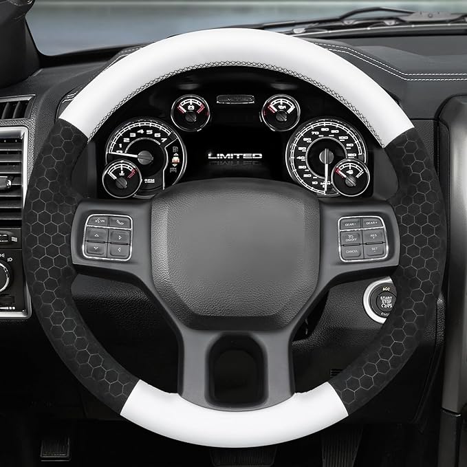 MEWANT Steering Wheel Covers for Dodge RAM 1500/1500 Classic / 2500/3500 / 5500 Hand-Stitched Genuine Leather ram Steering Wheel Wrap