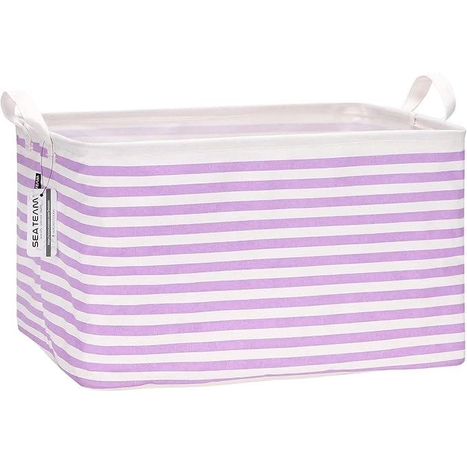 Sea Team Collapsible Canvas Fabric Storage Basket with Handles, Rectangle Waterproof Storage Bin, Box, Cube, Foldable Shelf B