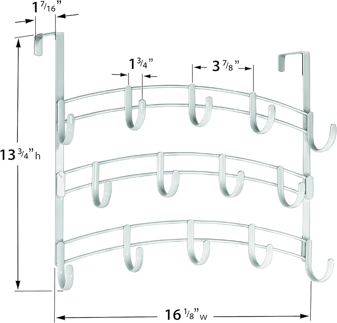 LYNK Professional® Home™ Over Door Hooks Rack - 14 Hook Over Door Hanger - Over Door Towel Rack - Hanging Towels or Clothes -