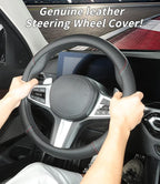 Custom-Fit for Kia Steering Wheel Cover, Genuine Leather Steering Wheel Cover, Non-Slip, Breathable, for Kia Accessories (Black (red Blue line), for Kia)