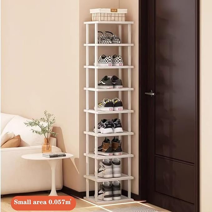Bamboo Shoe Rack 12 Tier- Vertical Shoe Rack for Small Spaces, Tall Narrow Shoe Rack Organizer for Closet Entryway Corner Gar