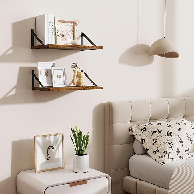 Floating Shelves for Wall,18" Wall Mounted Shelves Set of 2,Wood Floating Shelf with Bracket,Sturdy Metal Bracket Bookshelves
