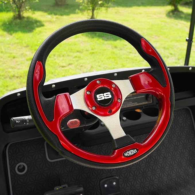 NOKINS 12.5" Universal Golf Cart Steering Wheel, Fit EZGO TXT/RXV/Club Car DS/Precedent/Yamaha, Most Golf Carts (Red)