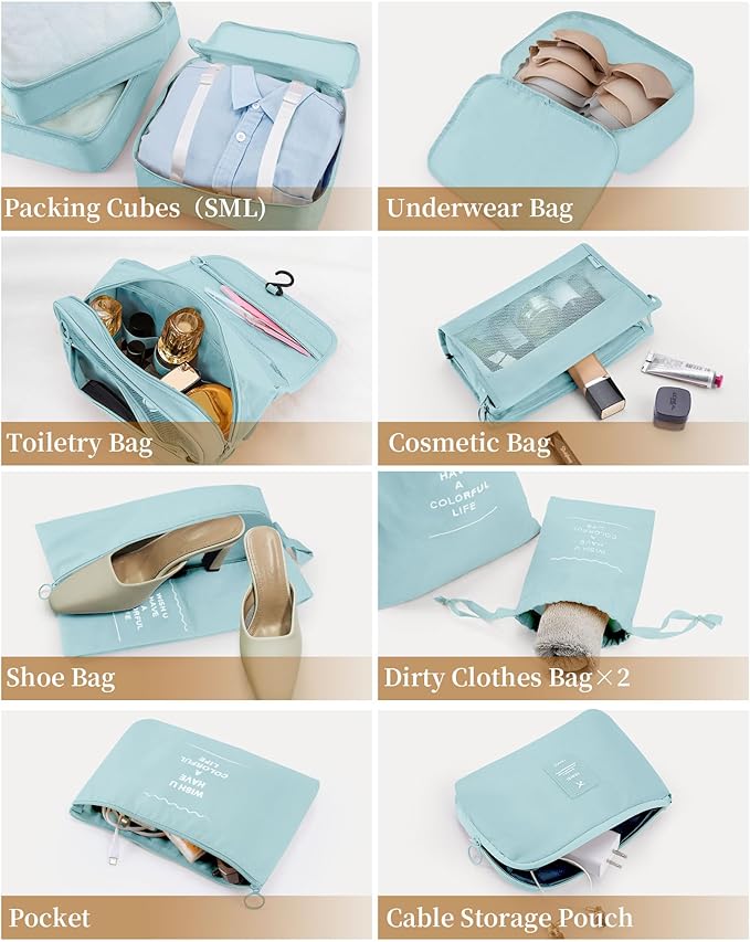Packing Cubes 11 PCS, Mesh Breathable Luggage Organizers Bags, Packing Organizers, Durable Travel Essentials Bags Set, Travel