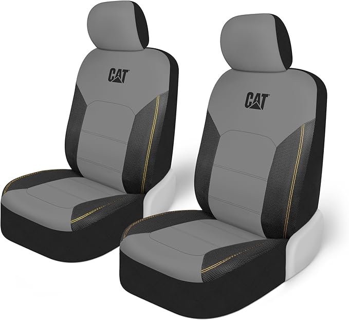 CAT PU Leather Seat Covers for Cars – (2) Front Seat Covers with (4) All-Weather Heavy-Duty Floor Mats for Trucks, Cars, & SU
