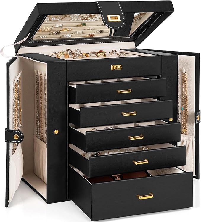 AKOZLIN Huge Jewelry Box Organizer Functional Extra Large Leather Jewelry Storage Case for Women Girls Ring Necklace Earring 
