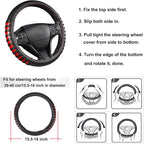 West Llama Microfiber Leather Car Steering Wheel Cover for Men Women,Universal Fit 15.5-16 inchs(Leather Nails-Red+Black-Larg