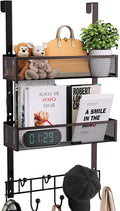 Consumest Over The Door Hooks Organizer - Extra Long Door Hanger with 9 Coat Hooks & 2 Mesh Basket, Back Storage Organizer Ha