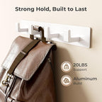 GWAAZXGZ White Wall Mounted Coat Rack - 2 Modular Rails (25'' Total), 8 Right-Angle Hooks, Modern Organizer for Entryway, Bat