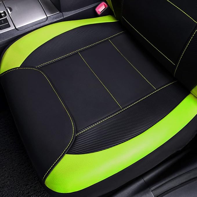 Flying Banner car seat Covers Protects Water Proof Faux Leather Carbon Fiber Fronts Fluorescence Green Black (Fluorescence Gr