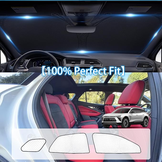 KMF 8pcs Thicken Sun Shades for Chevy Blazer EV 2024 2025 2026 Accessories,Full Car Window Covers Sunshade for Windshield Side Rear, UV Block and Blackout Privacy for Car Camping Outdoor
