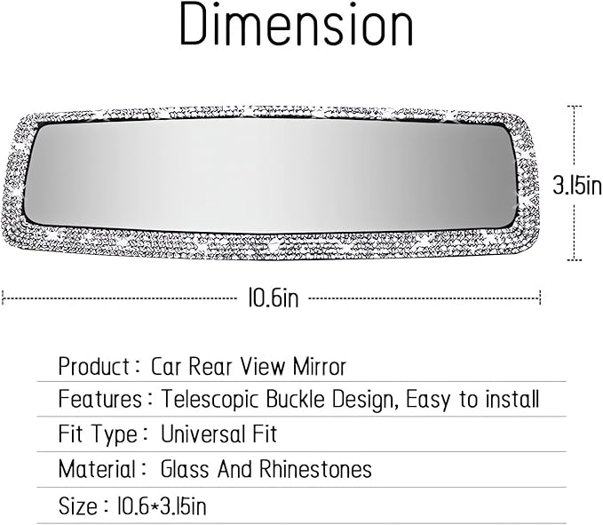 Bling Rhinestone Car Rear View Mirror - Crystal Diamond Decor for Women - Stylish Automotive Interior Accessory (Silver)