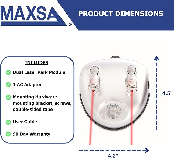 Maxsa 37312 Park Right Dual Laser Parking Guide for Garage with Adjustable 360-Degree Lasers, Motion Activated, AC Adapter an