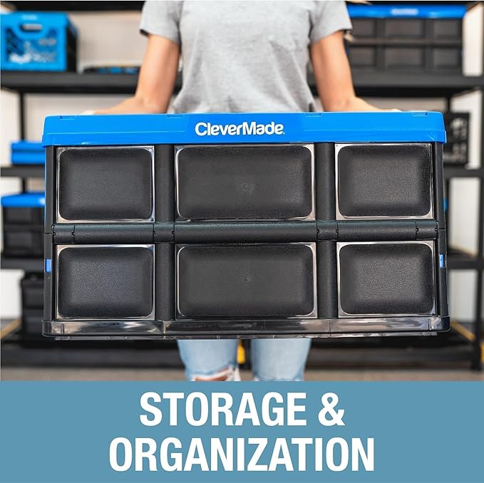 CleverMade Collapsible Storage Bins 32L 3 Pack – Heavy Duty Foldable Storage Bins with Built-In Handles for Garage Storage an